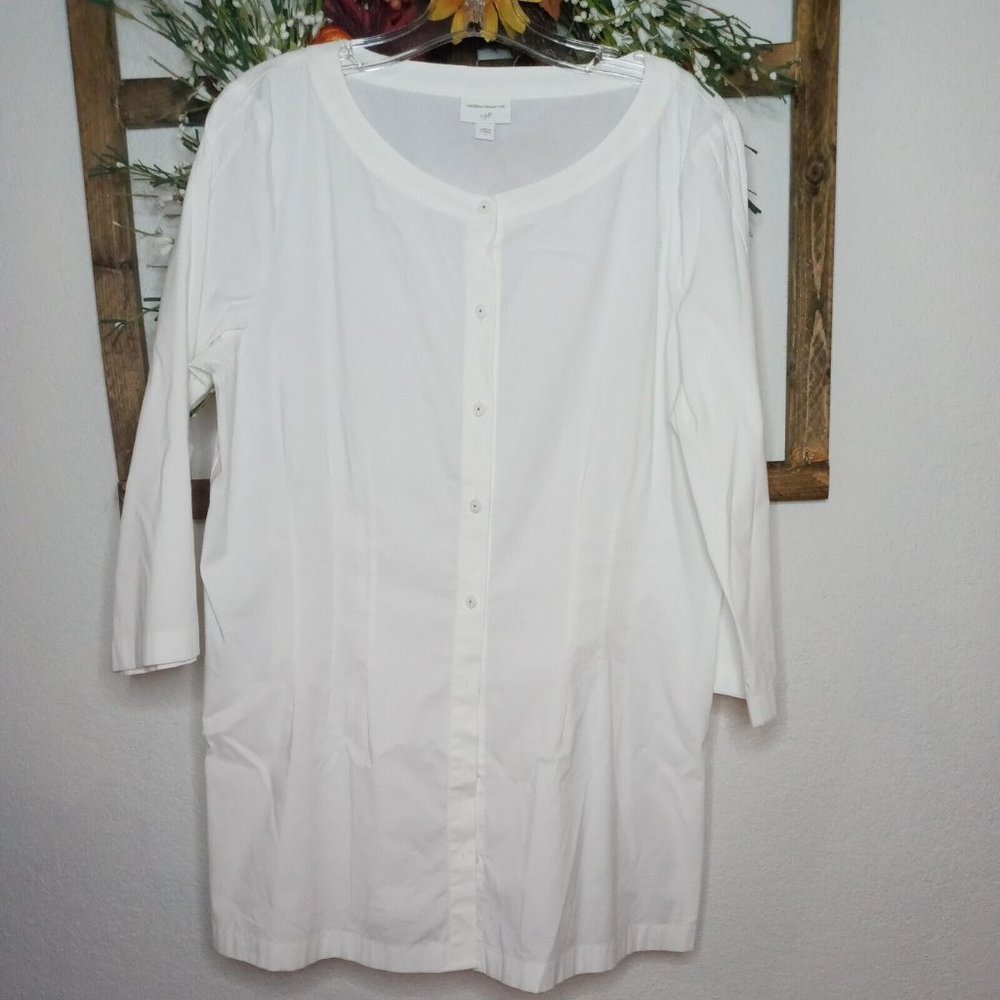 Christian Siriano For J.Jill White Tunic Blouse Front Buttons White Size Large